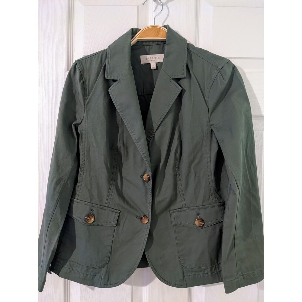 Talbots Olive Green Jacket Blazer Structured Button Details Sz 4P - Picture 2 of 8
